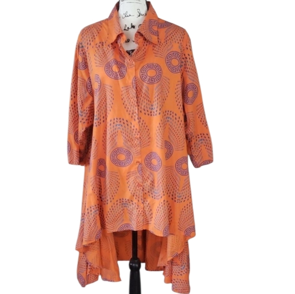 Masseys 2X Orange and Purple Patterned Tunic High-Low Dress